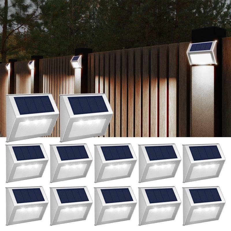 JSOT Solar Fence Lights - 12 Pack Solar Outdoor Light Deck Lights Waterproof Outside Lighting for Garden Backyard Patio Yard Stair Step Wall Railing Post, Cool Light - Image 1
